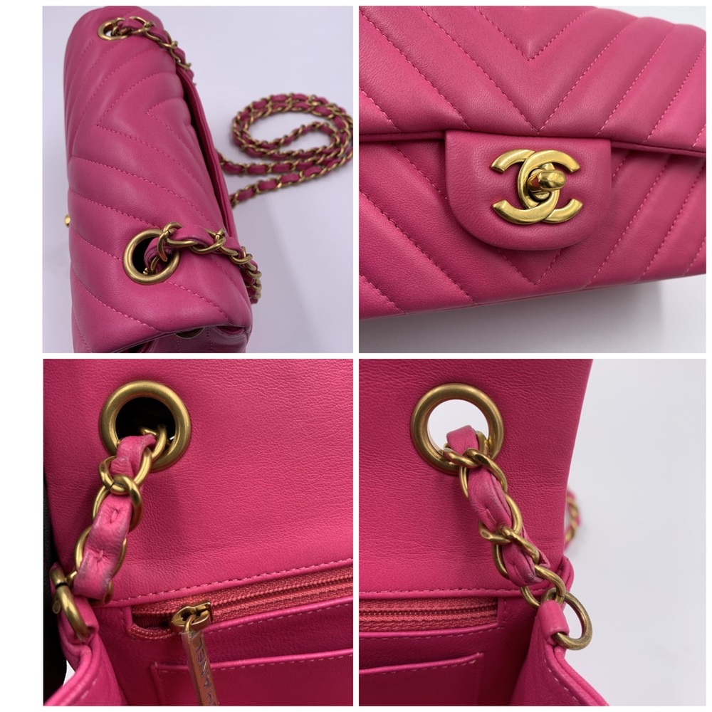 Authentic CHANEL Lambskin Chevron Mini Rectangular Pink with gold hardware - Picture 5 of 17